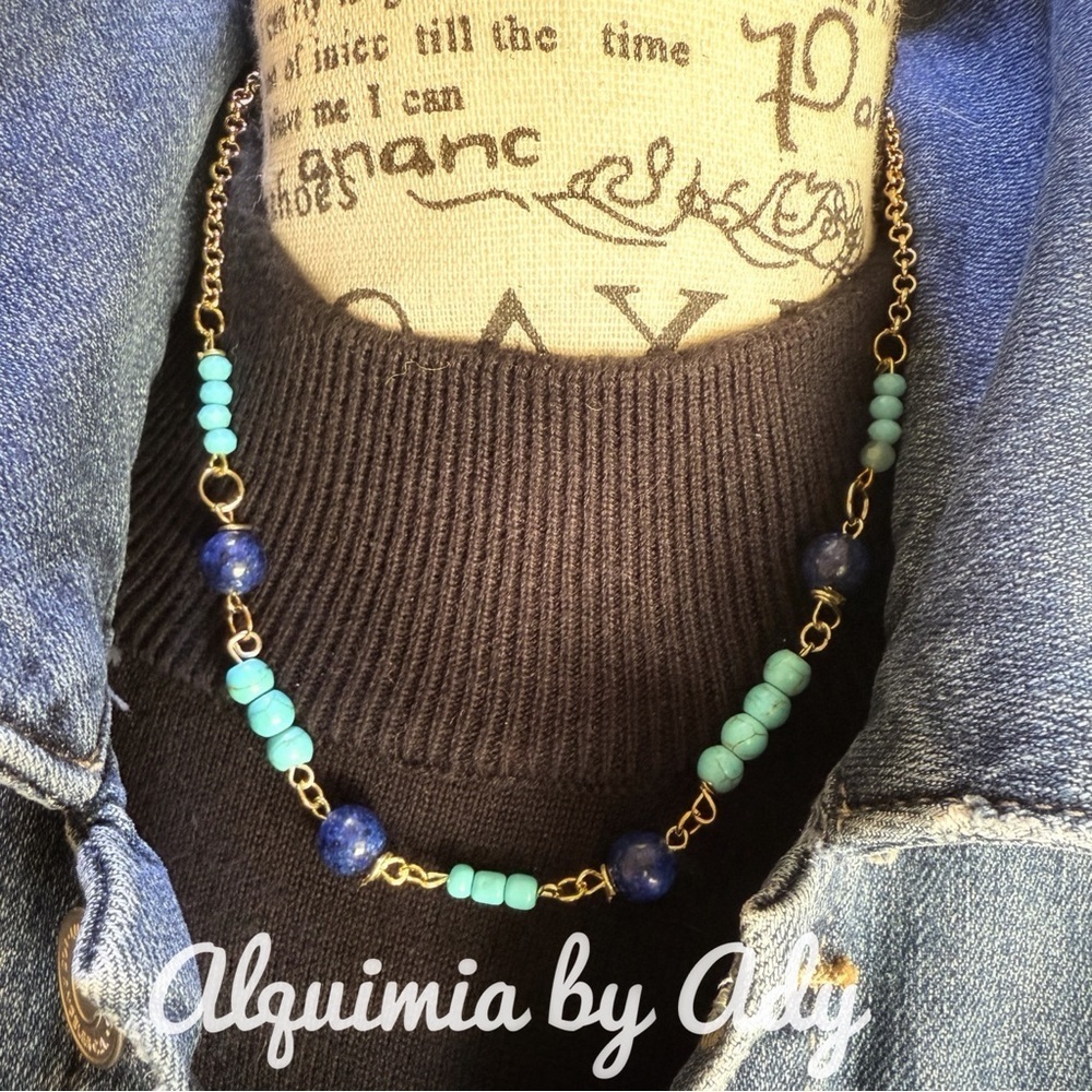 Alquimia Blue and Gold Beaded Necklace